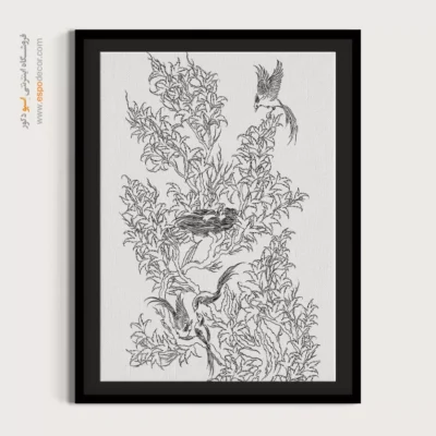 تابلو نقاشی سیاه و سفید دستساز ایرانی - مهنوش – تابلو مینیاتور خطی - اسپو دکور