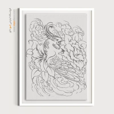 تابلو طراحی دستی با قاب مینیمال - شب‌چهر – تابلو مینیاتور خطی - اسپو دکور