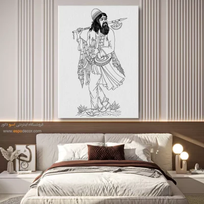 تابلو نقاشی سیاه و سفید برای سالن نشیمن - مه‌چهر – تابلو مینیاتور خطی - اسپو دکور