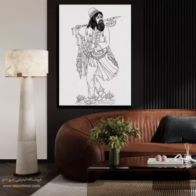 تابلو نقاشی سیاه و سفید برای سالن نشیمن - مه‌چهر – تابلو مینیاتور خطی - اسپو دکور