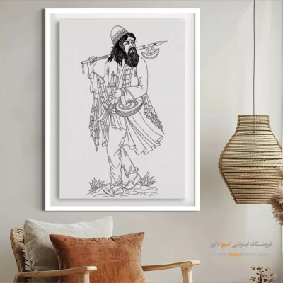 تابلو نقاشی سیاه و سفید برای سالن نشیمن - مه‌چهر – تابلو مینیاتور خطی - اسپو دکور