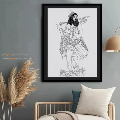 تابلو نقاشی سیاه و سفید برای سالن نشیمن - مه‌چهر – تابلو مینیاتور خطی - اسپو دکور