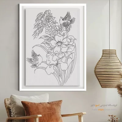 تابلو نقاشی سیاه و سفید خاص و زیبا - آینه‌چشم – تابلو مینیاتور خطی - اسپو دکور