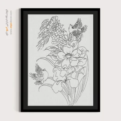 تابلو نقاشی سیاه و سفید خاص و زیبا - آینه‌چشم – تابلو مینیاتور خطی - اسپو دکور