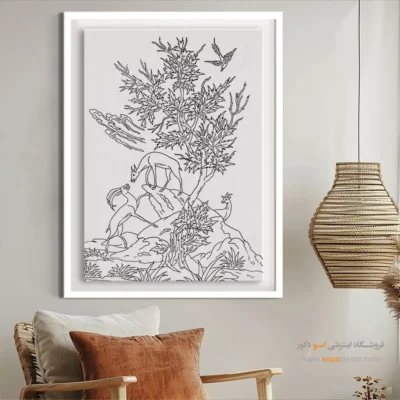 تابلو طراحی دستی خاص و زیبا - نقره‌نگار – تابلو مینیاتور خطی - اسپو دکور