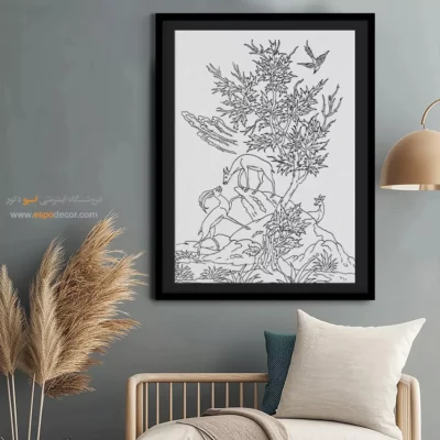 تابلو طراحی دستی خاص و زیبا - نقره‌نگار – تابلو مینیاتور خطی - اسپو دکور