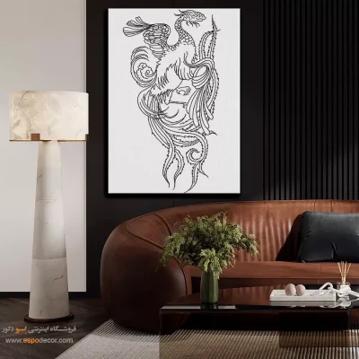 تابلو دکوراتیو خطی با رنگ مشکی سفید - دلآویز – تابلو مینیاتور خطی - اسپو دکور