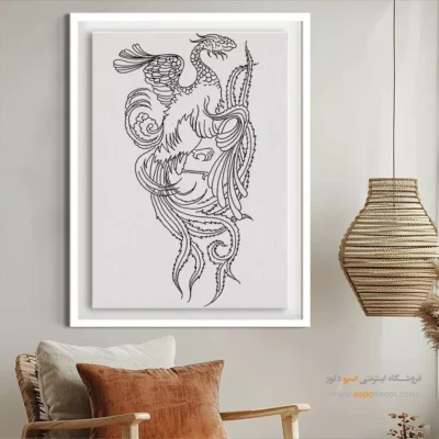 تابلو دکوراتیو خطی با رنگ مشکی سفید - دل‌آویز – تابلو مینیاتور خطی - اسپو دکور