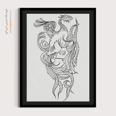 تابلو دکوراتیو خطی با رنگ مشکی سفید - دل‌آویز – تابلو مینیاتور خطی - اسپو دکور