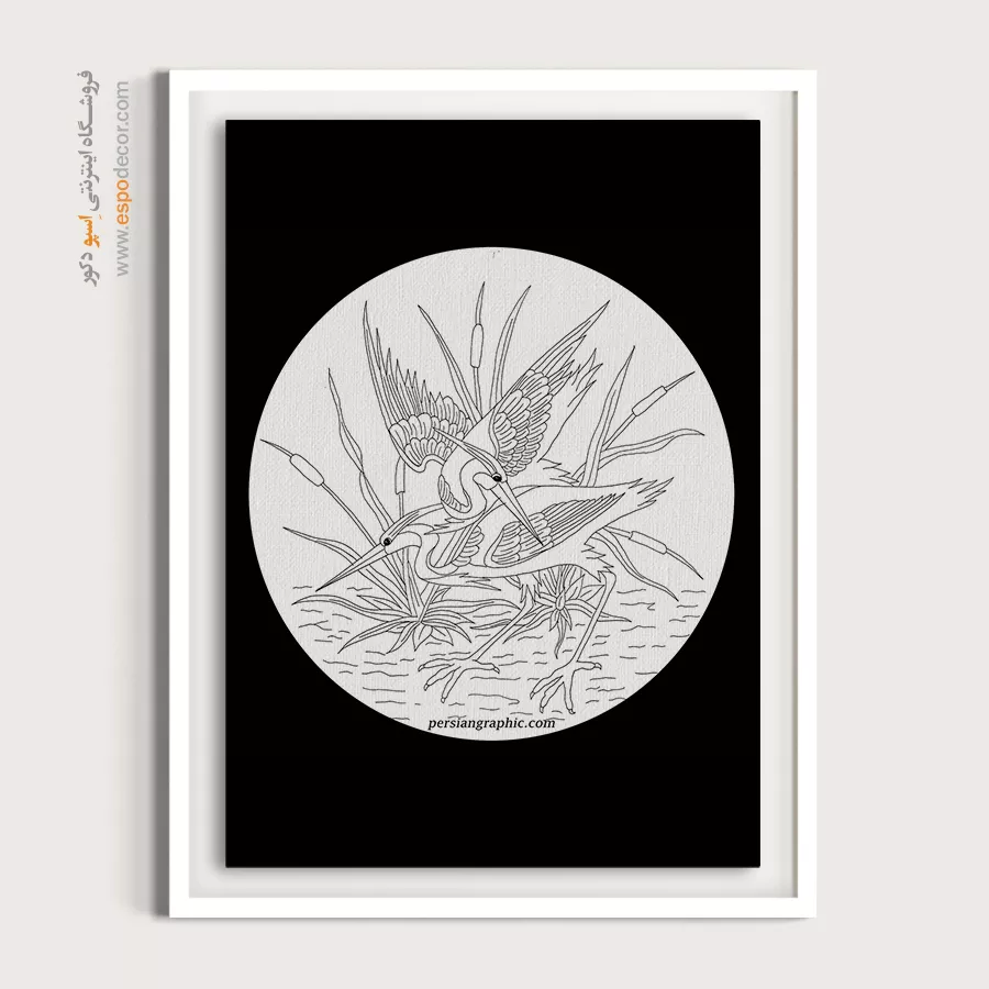 تابلو نقاشی سیاه و سفید برای پذیرایی - ختنخط – تابلو مینیاتور خطی - اسپو دکور