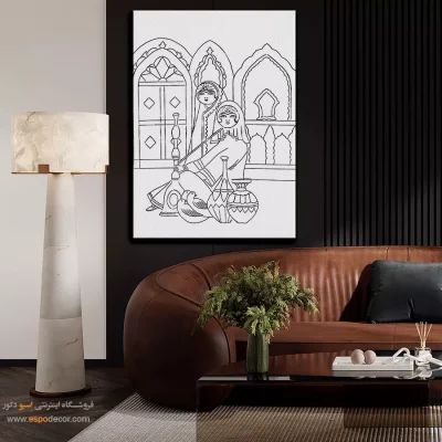 تابلو هنری خطی دست‌ساز ایرانی - چشم‌نگار – تابلو مینیاتور خطی - اسپو دکور