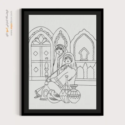 تابلو هنری خطی دست‌ساز ایرانی - چشم‌نگار – تابلو مینیاتور خطی - اسپو دکور