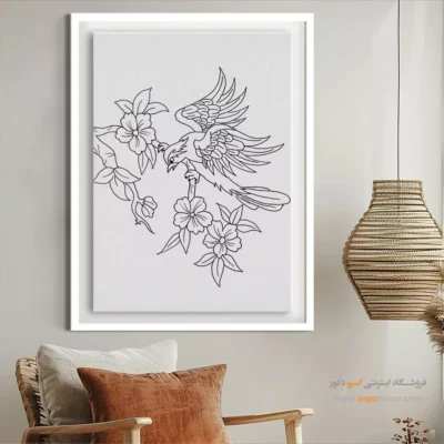 تابلو با طرح ایرانی با قاب مینیمال - شبدیز – تابلو مینیاتور خطی - اسپو دکور