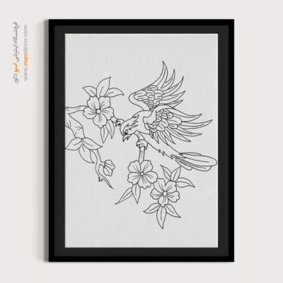 تابلو با طرح ایرانی با قاب مینیمال - شبدیز – تابلو مینیاتور خطی - اسپو دکور