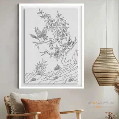 تابلو با طرح ایرانی با طراحی ظریف - مانا‌خط – تابلو مینیاتور خطی - اسپو دکور