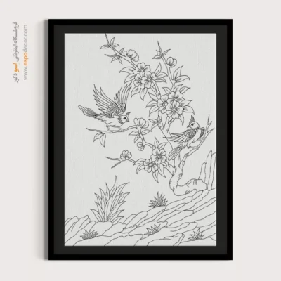 تابلو با طرح ایرانی با طراحی ظریف - مانا‌خط – تابلو مینیاتور خطی - اسپو دکور