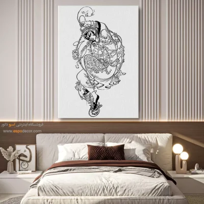 تابلو هنری خطی با رنگ مشکی سفید - چهر‌ساز – تابلو مینیاتور خطی - اسپو دکور