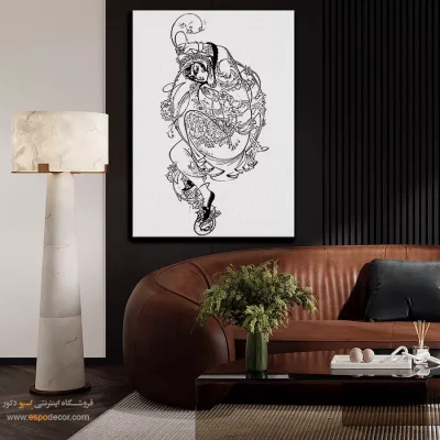تابلو هنری خطی با رنگ مشکی سفید - چهر‌ساز – تابلو مینیاتور خطی - اسپو دکور