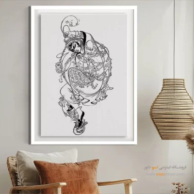 تابلو هنری خطی با رنگ مشکی سفید - چهر‌ساز – تابلو مینیاتور خطی - اسپو دکور