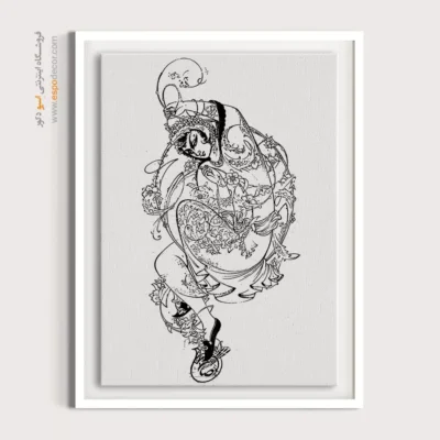 تابلو هنری خطی با رنگ مشکی سفید - چهر‌ساز – تابلو مینیاتور خطی - اسپو دکور