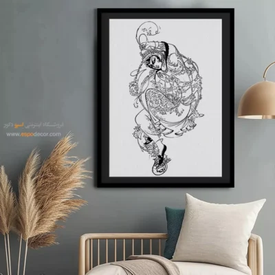 تابلو هنری خطی با رنگ مشکی سفید - چهر‌ساز – تابلو مینیاتور خطی - اسپو دکور