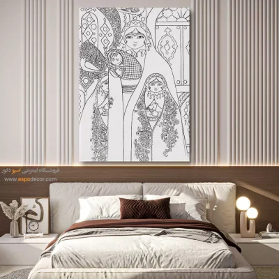 تابلو با طرح ایرانی سبک سنتی - نگین‌خط – تابلو مینیاتور خطی - اسپو دکور