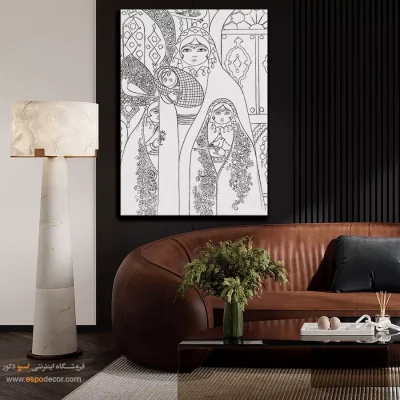 تابلو با طرح ایرانی سبک سنتی - نگین‌خط – تابلو مینیاتور خطی - اسپو دکور