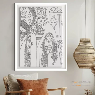 تابلو با طرح ایرانی سبک سنتی - نگین‌خط – تابلو مینیاتور خطی - اسپو دکور