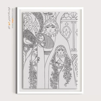 تابلو با طرح ایرانی سبک سنتی - نگین‌خط – تابلو مینیاتور خطی - اسپو دکور