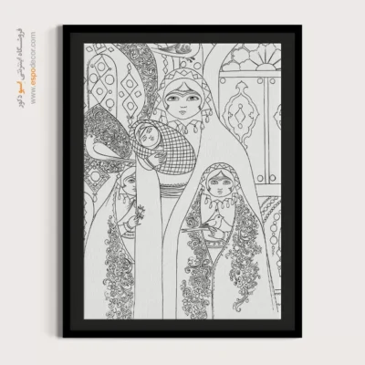 تابلو با طرح ایرانی سبک سنتی - نگین‌خط – تابلو مینیاتور خطی - اسپو دکور