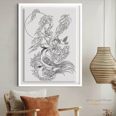 تابلو با طرح ایرانی دست‌ساز ایرانی - یاقوت – تابلو مینیاتور خطی - اسپو دکور