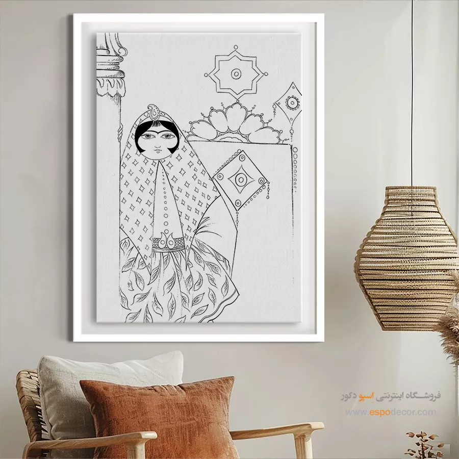 تابلو طراحی دستی برای پذیرایی - سراوان – تابلو مینیاتور خطی - اسپو دکور