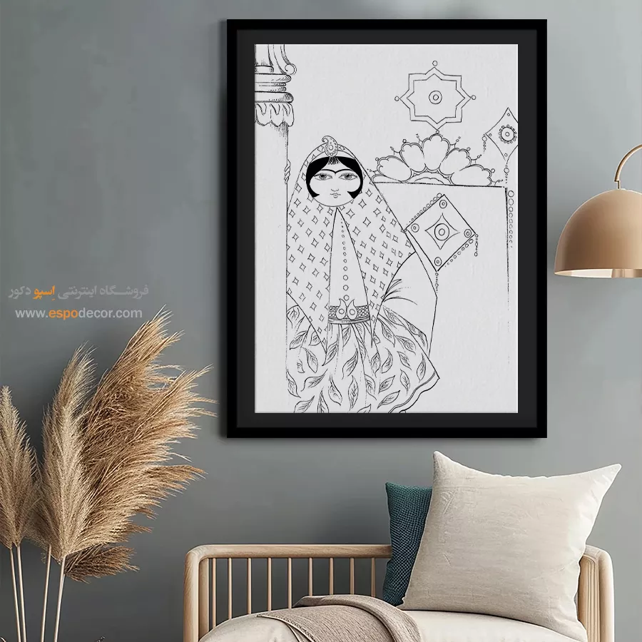 تابلو طراحی دستی برای پذیرایی - سراوان – تابلو مینیاتور خطی - اسپو دکور