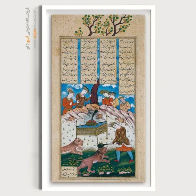 نبرد بهرام گور با دو شیر – تابلو نقاشی معین مصور - اسپو دکور