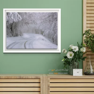 خرید تابلو جنگل برفی - سبزین – تابلو طبیعت - اسپو دکور