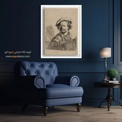 تابلو نقاشی طرح پرتره رامبراند - سلف پرتره با کلاه تخت و لباس گلدوزی شده – تابلو نقاشی رامبراند - اسپو دکور