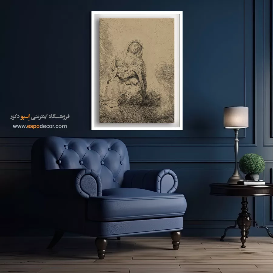 تابلو منزل - باکره و کودک در ابرها – تابلو نقاشی رامبراند - اسپو دکور