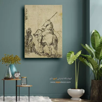 تابلو نقاشی باروک - سرباز عمامه دار سوار بر اسب – تابلو نقاشی رامبراند - اسپو دکور