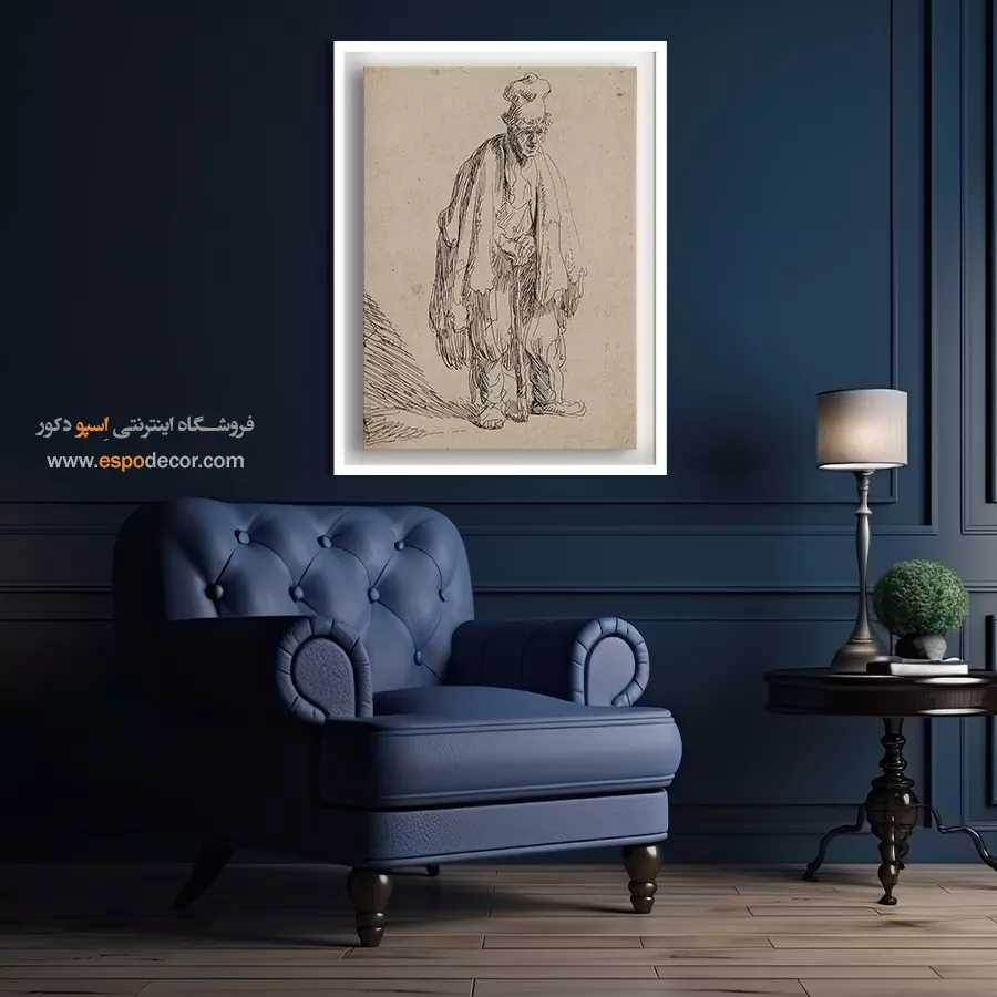 نقاشی دیواری - گدا با کلاه بلند – تابلو نقاشی رامبراند - اسپو دکور