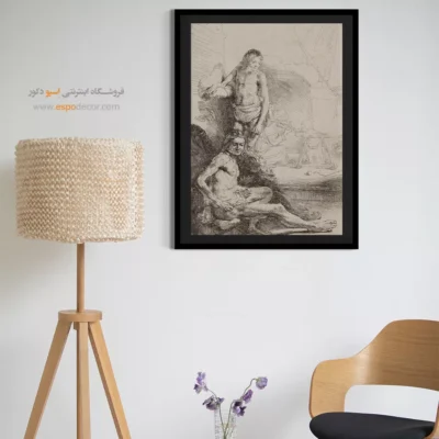 تابلو بزرگ - مرد برهنه نشسته و ایستاده – تابلو نقاشی رامبراند - اسپو دکور