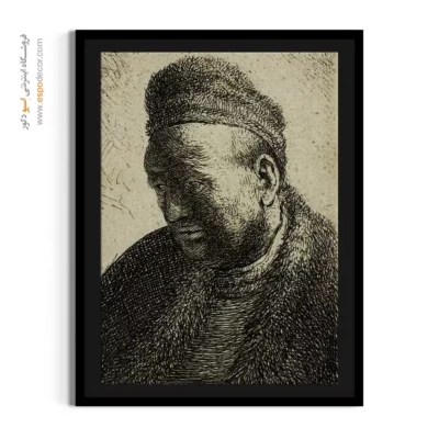 تابلو سلف پرتره مرد با کلاه - مرد بی ریش با شنل و کلاه خز – تابلو نقاشی رامبراند - اسپو دکور
