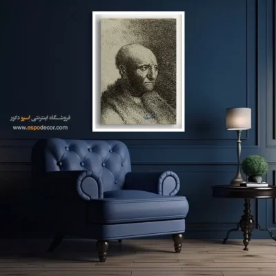 تابلو دیواری وینتیج - نیم تنه مرد طاس با شنل خزدار – تابلو نقاشی رامبراند - اسپو دکور