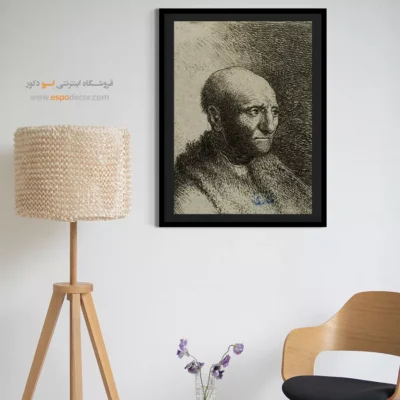 تابلو دیواری وینتیج - نیم تنه مرد طاس با شنل خزدار – تابلو نقاشی رامبراند - اسپو دکور