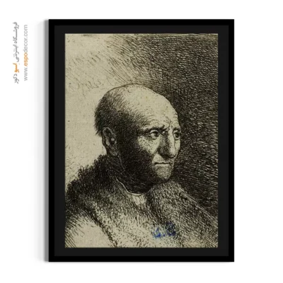 تابلو دیواری وینتیج - نیم تنه مرد طاس با شنل خزدار – تابلو نقاشی رامبراند - اسپو دکور