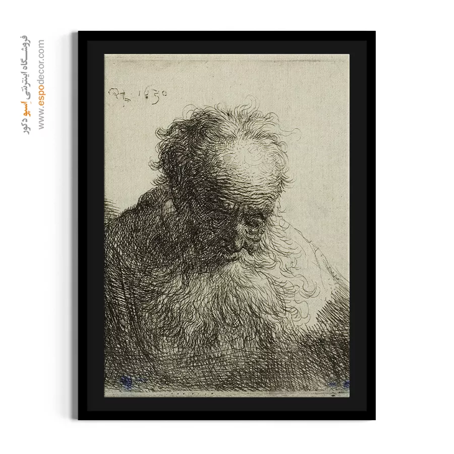 تابلو دکوراسیون کلاسیک - نیم تنه پیرمردی با ریش – تابلو نقاشی رامبراند - اسپو دکور