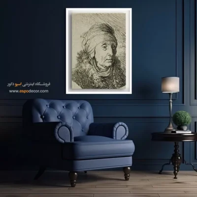 تابلو برای رستوران کلاسیک - زنی با روسری بلند پیچیده – تابلو نقاشی رامبراند - اسپو دکور