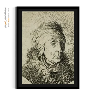 تابلو برای رستوران کلاسیک - زنی با روسری بلند پیچیده – تابلو نقاشی رامبراند - اسپو دکور