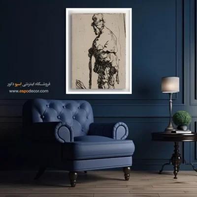 چاپ با کیفیت نقاشی رامبراند - گدای تکیه زده بر چوب – تابلو نقاشی رامبراند - اسپو دکور