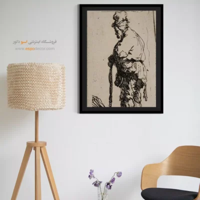 چاپ با کیفیت نقاشی رامبراند - گدای تکیه زده بر چوب – تابلو نقاشی رامبراند - اسپو دکور