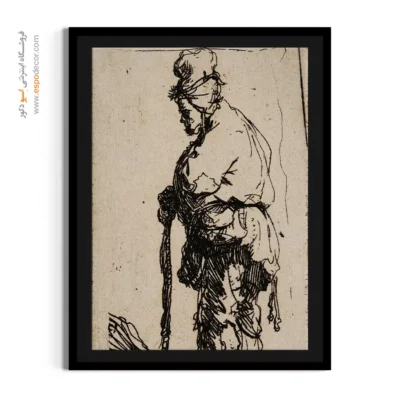 چاپ با کیفیت نقاشی رامبراند - گدای تکیه زده بر چوب – تابلو نقاشی رامبراند - اسپو دکور